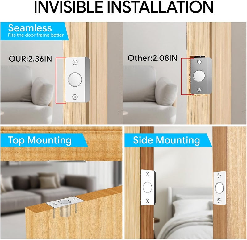 Mousike Door Ball Catch Hardware, Adjustable Hidden Magnetic Ball Catch, Stainless Steel Strike Plate with Strong Suction, Closet Ball Latch Replacement for Top of Door (2 Pack, Silver) - Image 5